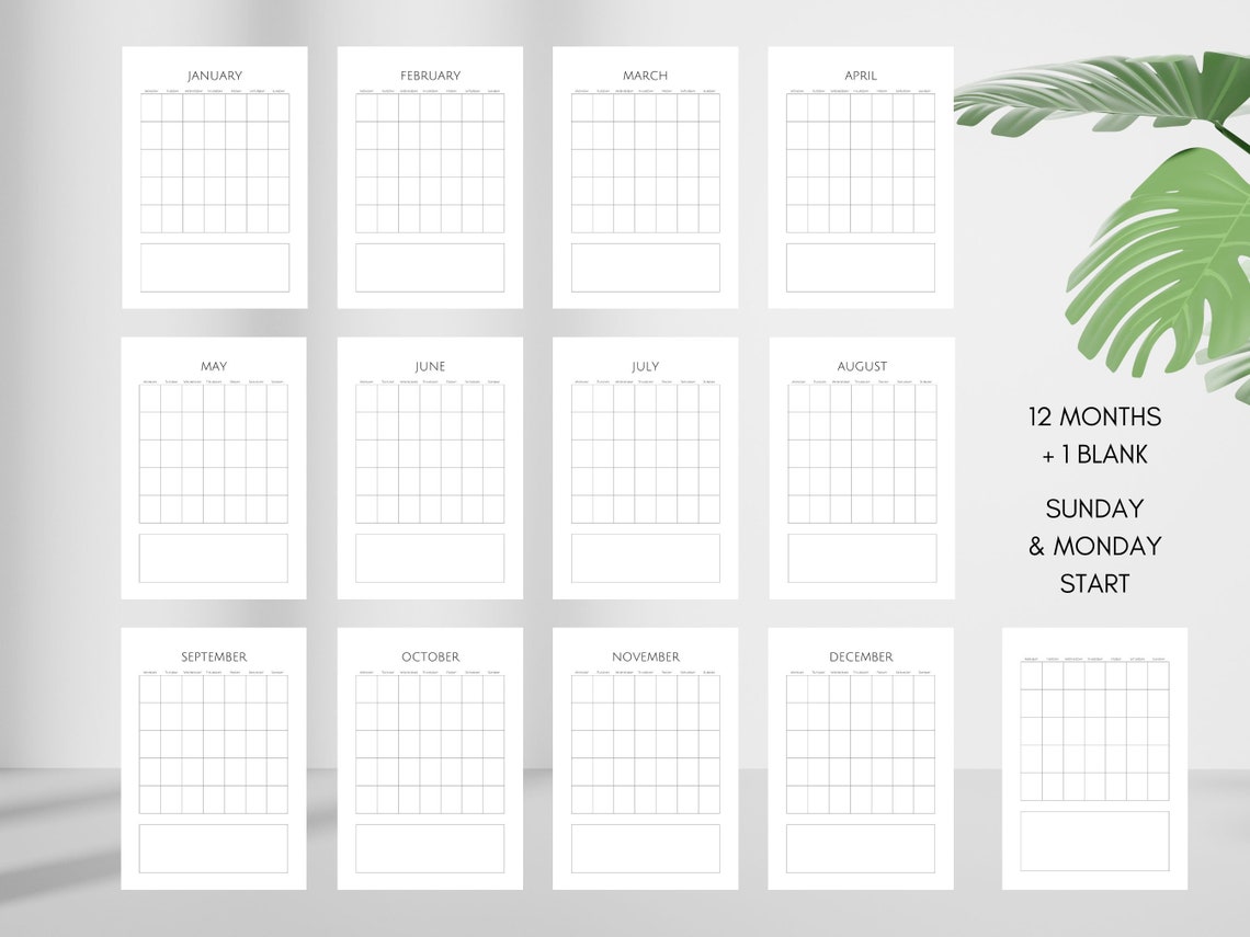 Printable Monthly Blank Calendar Simple Perpetual Calendar - Etsy