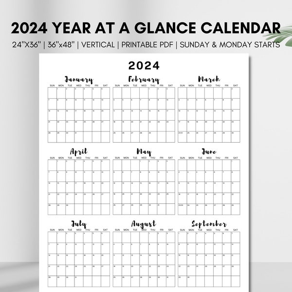 Large 2024 Wall Calendar, Year at a Glance 2024 Calendar, Vertical 2024 Annual Planner, 12 months One Page Giant Printable Calendar