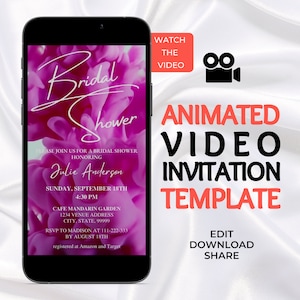 Invitación en vídeo para despedida de soltera en color rosa: plantilla digital editable