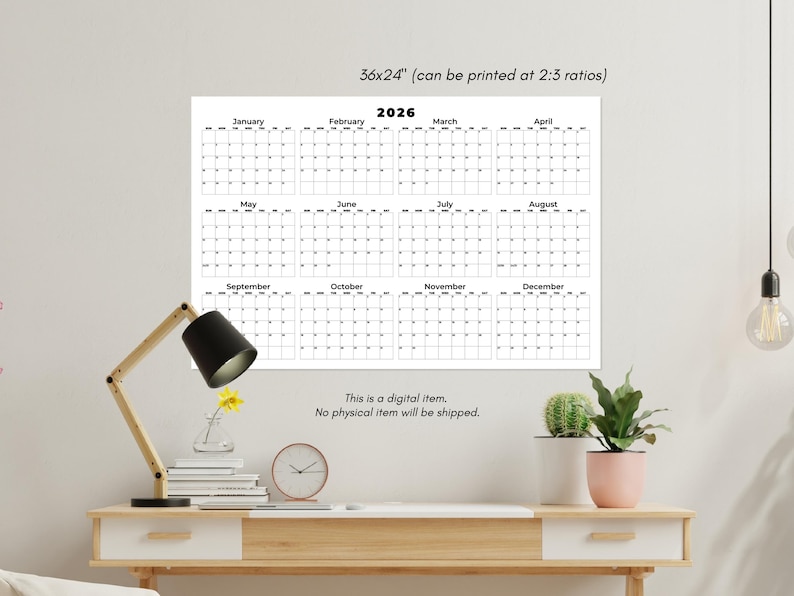 2026 Wall Calendar Printable | Large Year-at-a-glance Planner | PDF ...