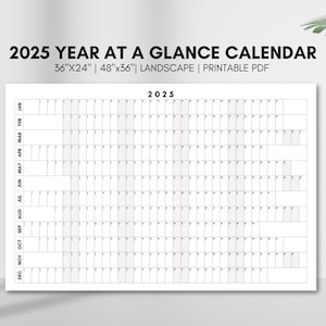 2025 Year at a Glance Calendar, Large 2025 Calendar, Printable Giant