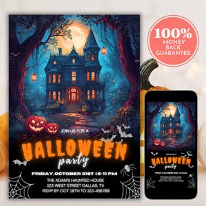 Halloween Party Invitation, Haunted House Invite (Editable Digital Template)