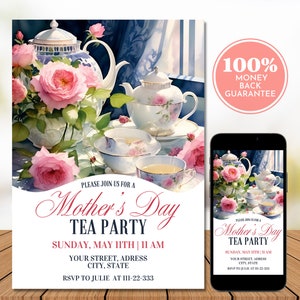 Mother's Day Tea Party Invitation | Editable Digital Mother's Day Invitation | Tea Party Invite | Mother's Day Celebration | Floral Tea Cups