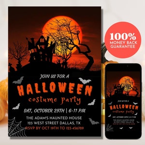 Halloween Party Invitation Editable Digital Template, Halloween Costume Party Invitation, Haunted House Invite, Print or Text