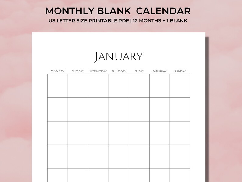 Printable Monthly Blank Calendar Simple Design Portrait - Etsy