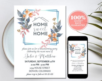 Floral Housewarming Party Invitation: Editable Digital Template