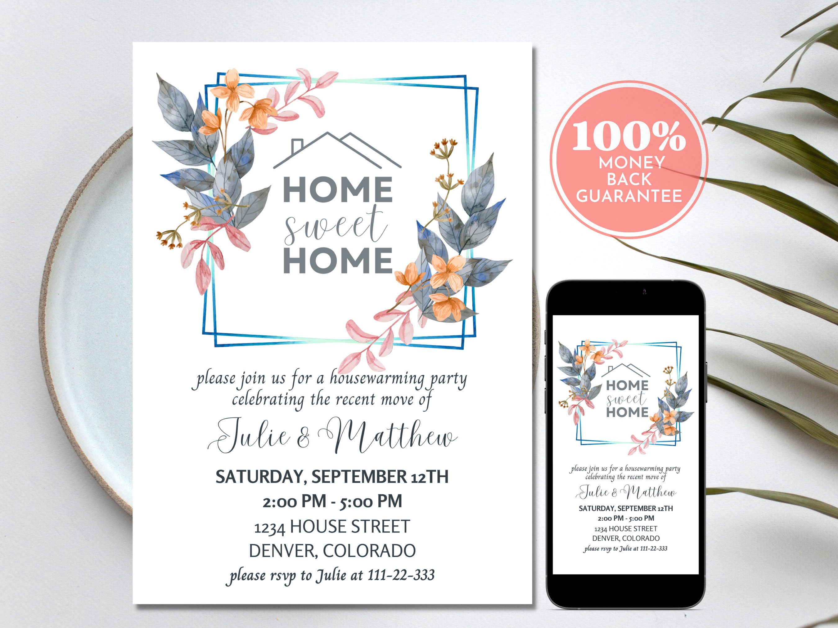 House Warming Invitation Editable Template, Housewarming Party Digital  Invite, Home Sweet Home Invitation, Printable Invite, Watercolor 
