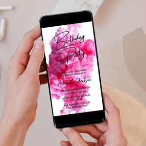 Geburtstagseinladung per Video in Pink Ink: Bearbeitbare Vorlage für eine Handy-Einladung Bild 2