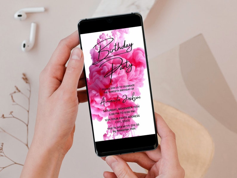 Geburtstagseinladung per Video in Pink Ink: Bearbeitbare Vorlage für eine Handy-Einladung Bild 2