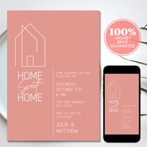 Modern Minimalist Housewarming Invitation, Editable Printable Digital House Warming Party Invitation Template, Home Sweet Home Invite
