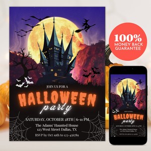Halloween Invitation, Haunted House Halloween Party Invitation, Editable Digital Halloween Invitation, Instant Download, Print, Text