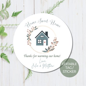 Editable Housewarming Party Round Thank You Tag | Circle Sticker | Housewarming Favor Tag | Personalized DIY Gift Tag | Cupcake Topper