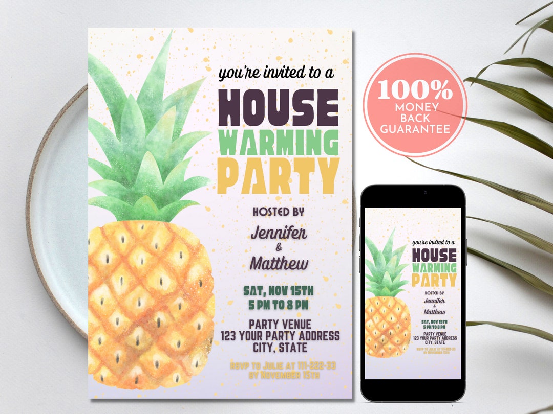 Pineapple Housewarming Invitation, Editable Printable Digital House