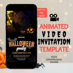 Spooky Animated Halloween Party Video Invitation (DIY Editable Template)