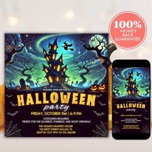Halloween Invitation: Haunted House Party Invite, Editable Digital Template