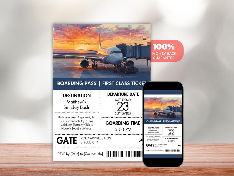 Boarding Pass Birthday Invitation Template, Airplane First Class Ticket ...