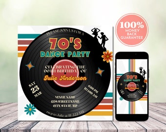 70s Birthday Party Invitation: Retro Vinyl Dance (Digital Template)