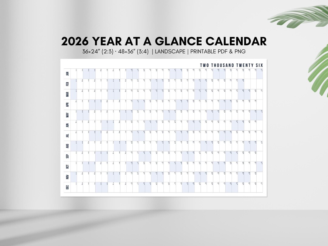 2026 Printable Wall Calendar – Large Year at a Glance Planner, PDF ...