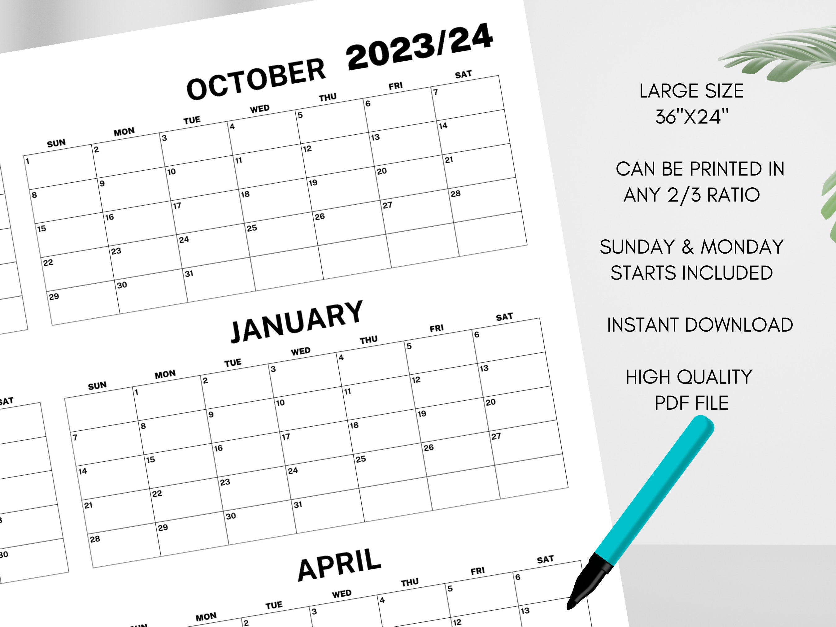 2023 2024 August Start Academic Wall Calendar Year at a Glance Calendar Large Calendar Academic