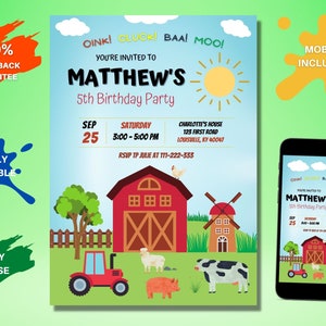 Bearbeitbare Bauernhof-Geburtstagseinladung | Barnyard Tiere Party einladen | Digitaler Download | Druckbare Vorlage | Sofortiger Zugriff