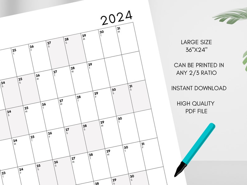 Large 2024 Calendar Year at a Glance 2024 Calendar Simple Etsy UK