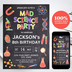 Mad Science Birthday Invitation: Editable Scientist Party Invite (Digital)