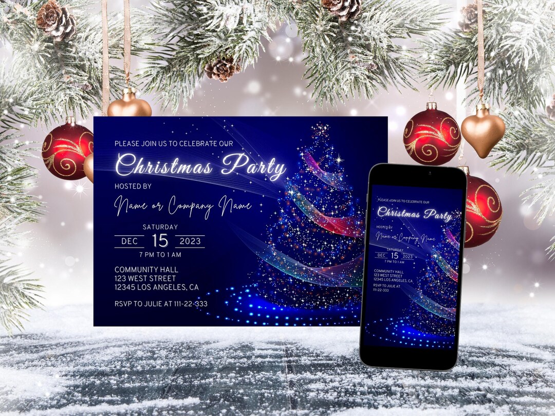 Christmas Party Digital Invitation Modern Glowing Stars Etsy