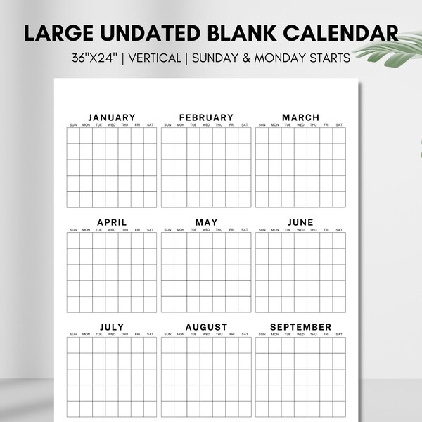 Printable Blank Monthly Calendar Undated Month at a Glance Calendar - Etsy