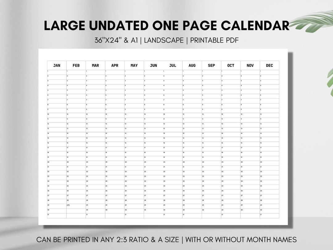 Blank Yearly Calendar Printable Perpetual Calendar Large - Etsy