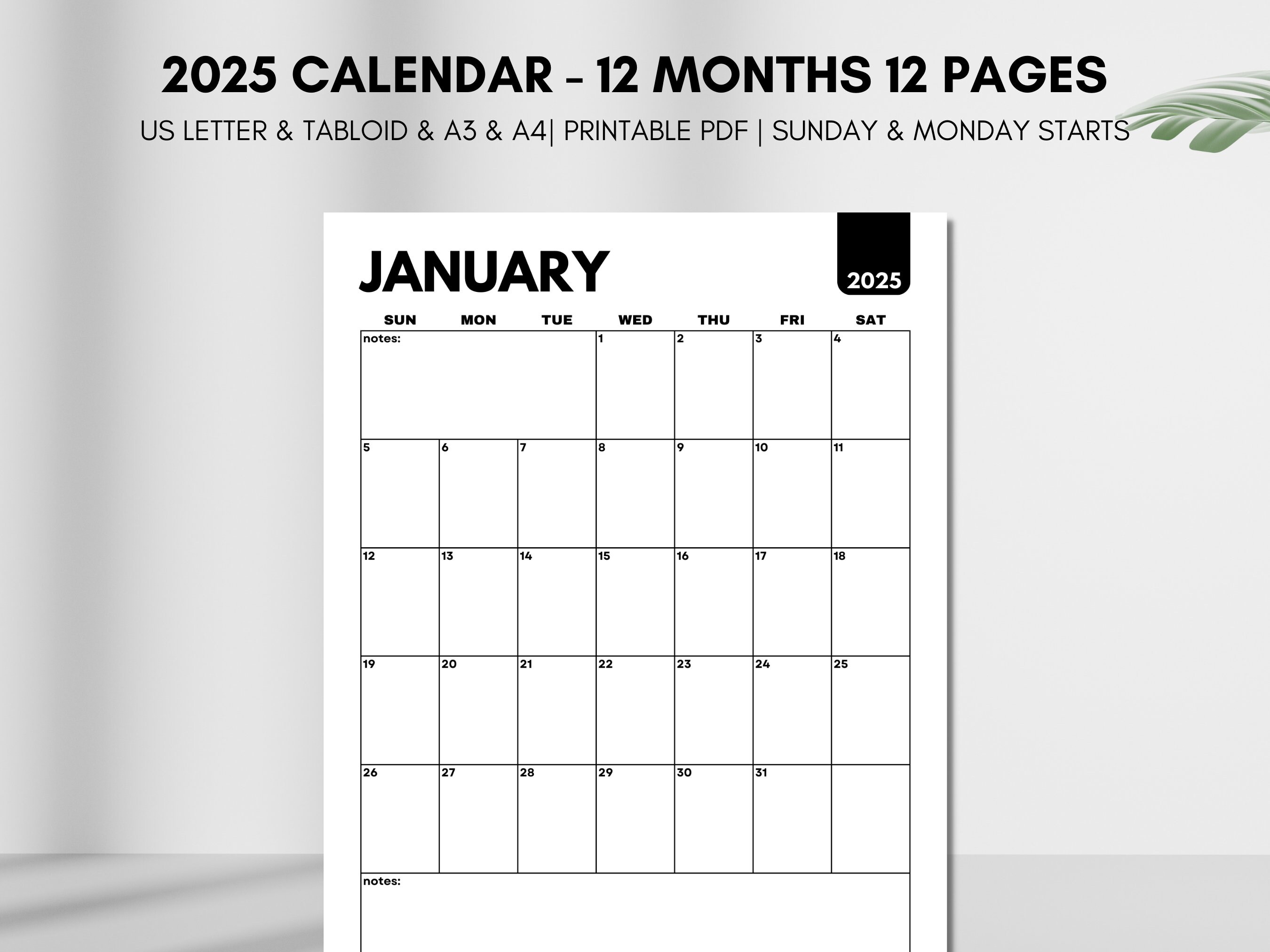 2025 Calendar Printable 2025 Monthly Calendar Vertical 2025 Etsy