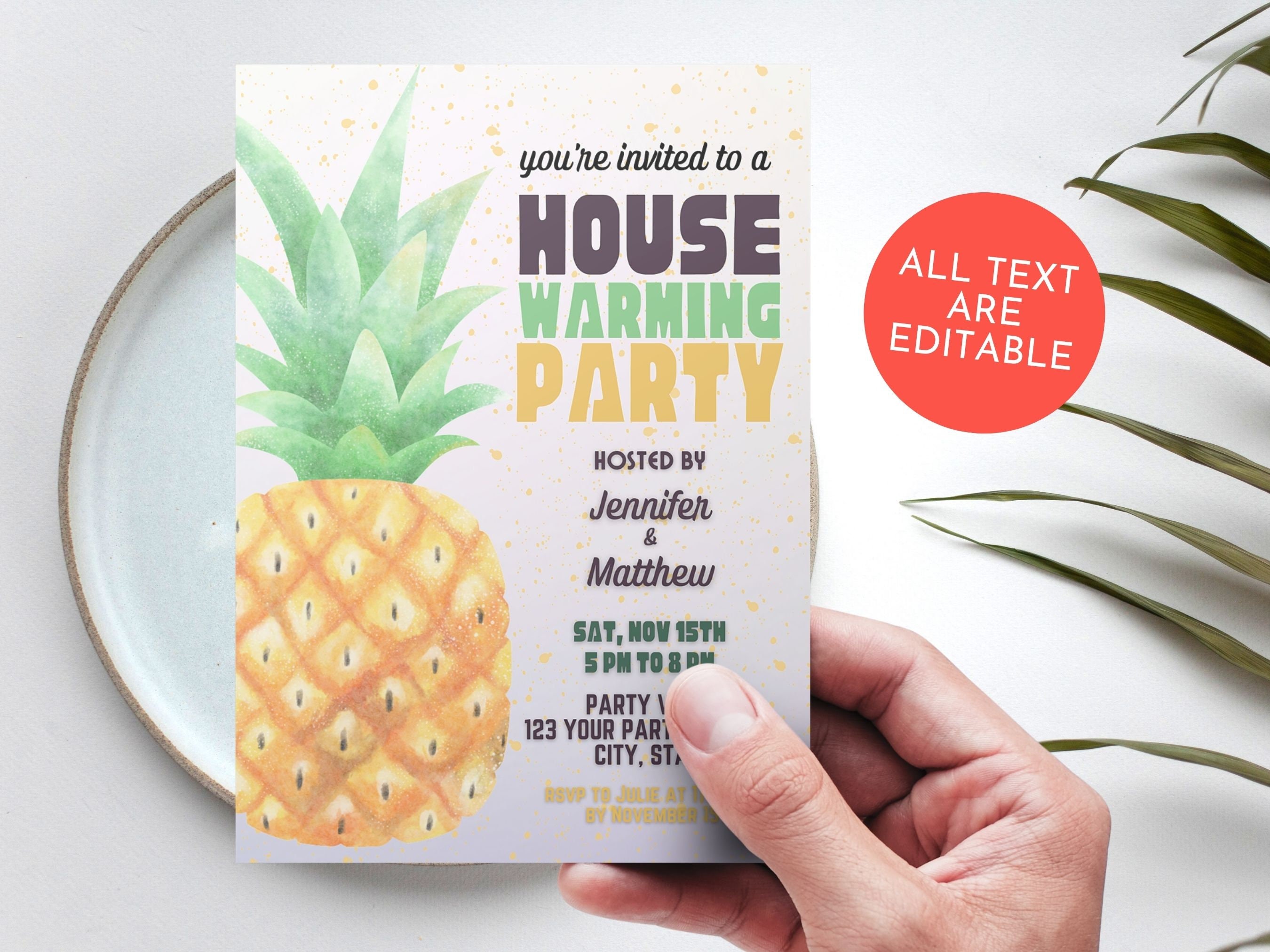 Pineapple Housewarming Party Invitation Editable Printable Etsy