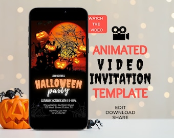 Halloween Video Invitation, Animated Spooky Party Invite, Editable Digital Template