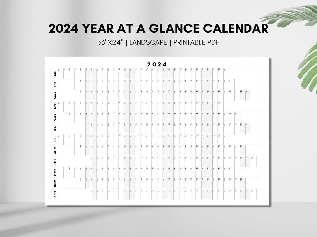 Large 2024 Calendar, Year at a Glance 2024 Calendar, Printable Fillable ...