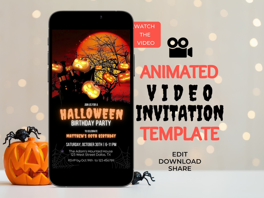 Animated Halloween Birthday Invitation, Halloween Birthday Party Video Invitation, Spooky Invite