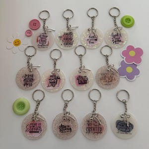 SCRIPTURE Verse Resin JUNK Keychain | Walk By Faith BAG Charm | 12 Designs