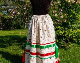 Snowmen Christmas Ribbon Skirt with Pockets, Festive Winter Print, Waterfall Ribbons, Indigenous Handmade Ribbon Skirt S-3XL