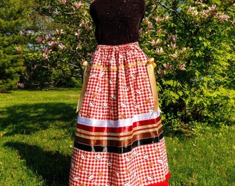 Santa Claus & Gingerbread Christmas Ribbon Skirt with Pockets, Holiday Print, Indigenous Handmade Ribbon Skirt S-3XL