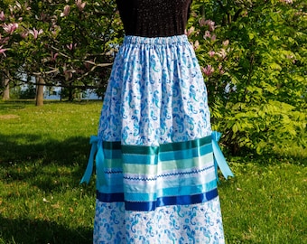 Underwater Ribbon Skirt, Ocean Print, Ribbon Skirt, Water Skirt with Pockets, Indigenous Ribbon Skirt S-3XL