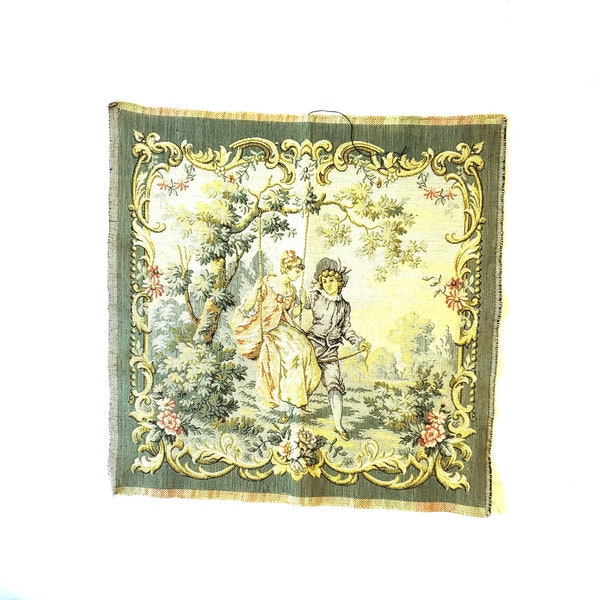 Vintage French Tapestry Square 20” Vintage Baroque Tapestry France Swing Romantic