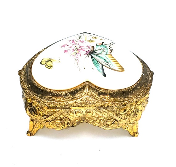 Vintage Small Heart Jewelry Box JAPAN Metal Case … - image 3