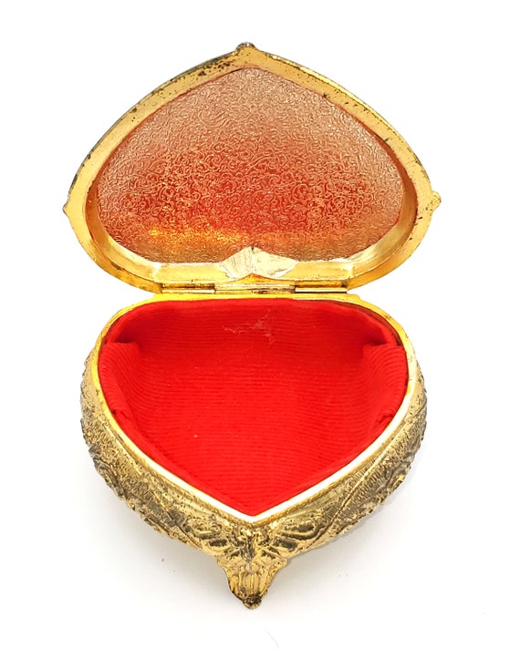 Vintage Small Heart Jewelry Box JAPAN Metal Case … - image 2