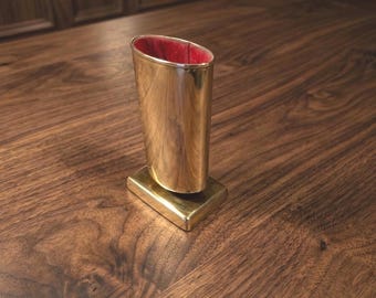 Vintage MCM Upright Weighted Polished Brass Eye Glass Holder