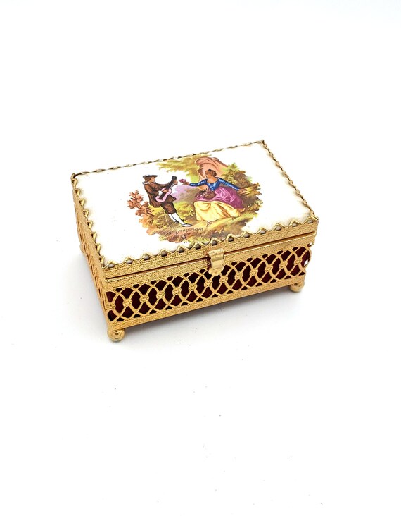 Elegant Jewelry Box Baroque Motif Porcelain Top Su