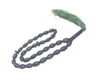 Vintage Black Coral Islamic Prayer Beads Necklace Muslim Worry Beads 52 Grams