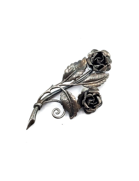 Vintage Silver Floral Brooch 1950s Sterling Floral