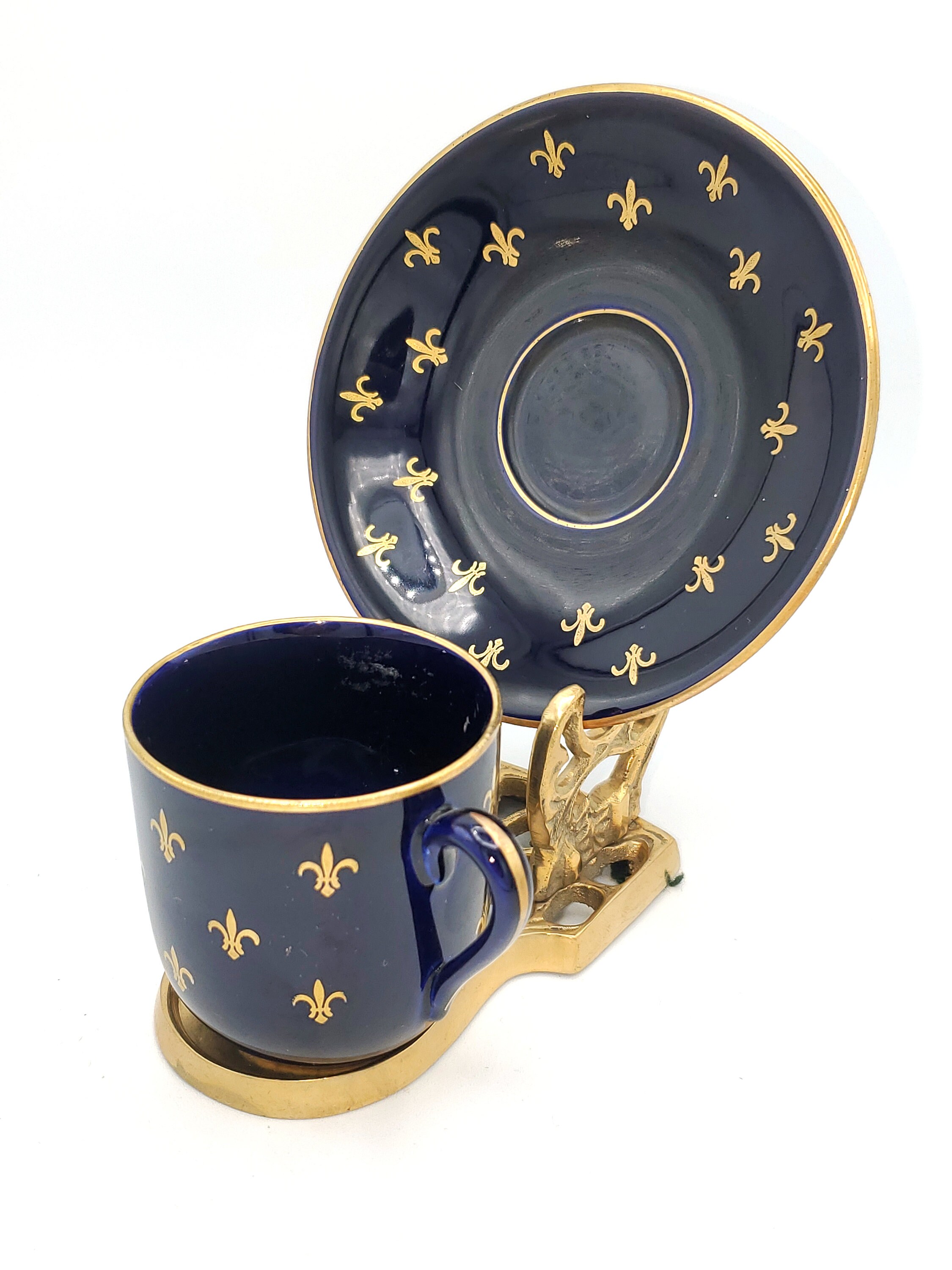 Brass Cup Saucer Display Easel Vintage Solid Brass Demitasse Cup and