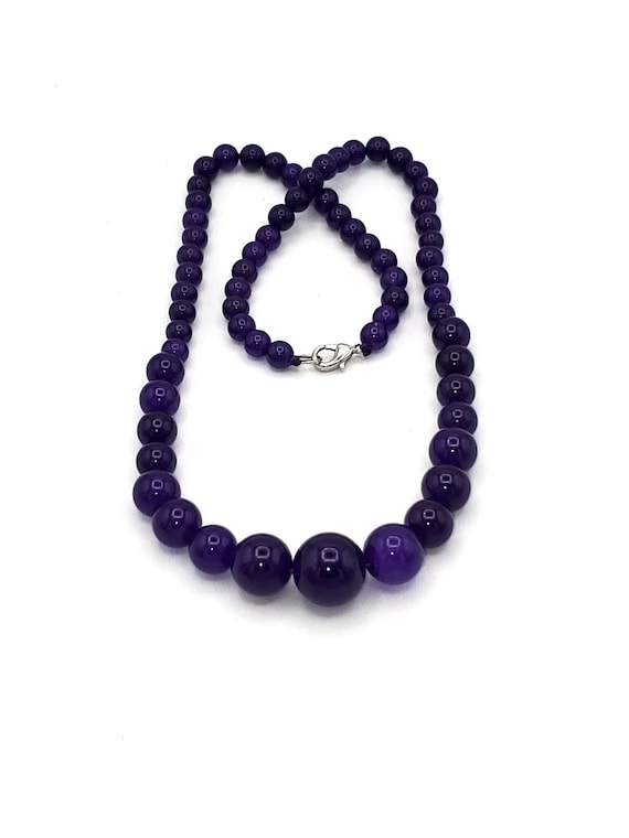 Royal Deep Purple Glass Beaded Necklace Vintage Gr