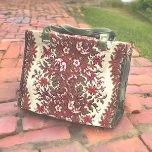Vintage Large Floral European Tapestry Material Purse Vintage Tapestry Bag Vintage European Tapestry Ladies Bag  Floral Motif EUC