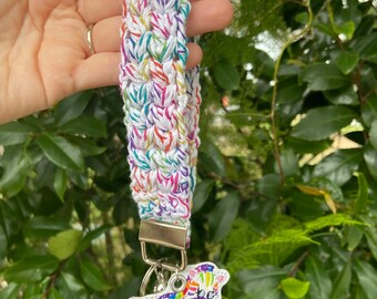 Rainbow zebra handmade crocheted wristlet/keychain/keyholder