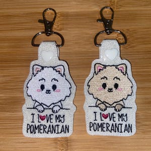 I Love My Pomeranian Keychain - Embroidery Pomeranian Keychain - Pomeranian Accessory